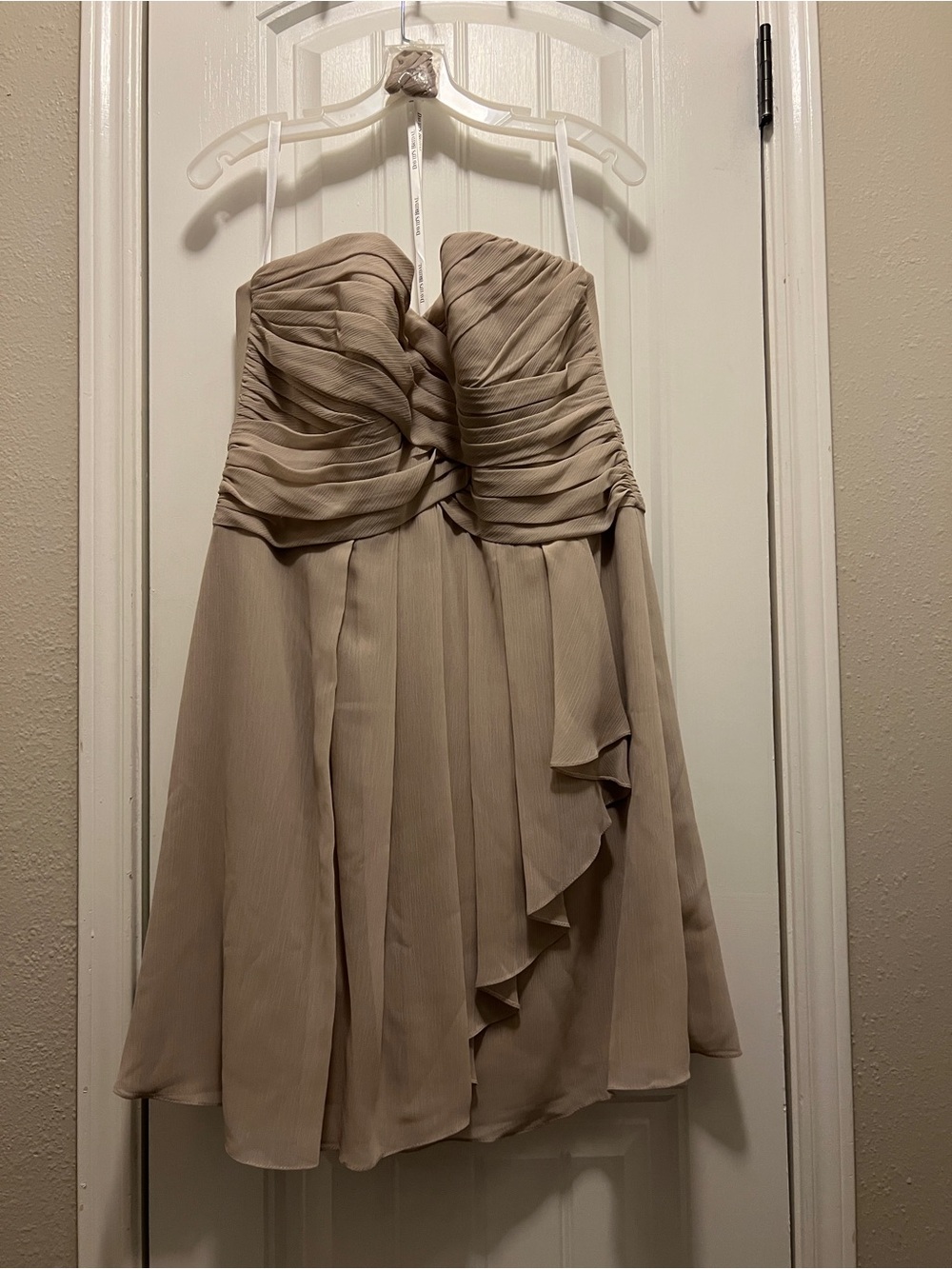 Strapless Ruched Bodice Formal Dress in Taupe
